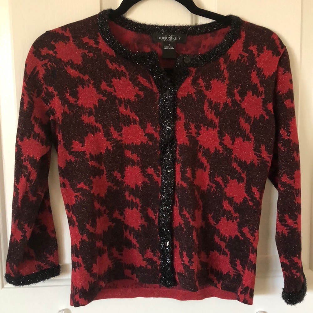 August silk red black cardigan